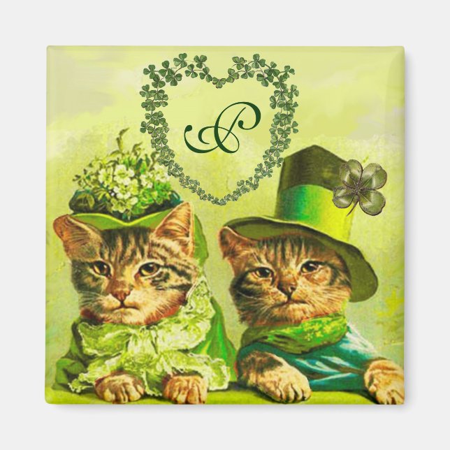 FUNNY OLD FASHION ST.PATRICK'S DAY CATS HEART MAGNET (Front)
