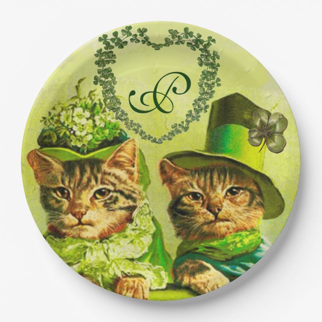 FUNNY OLD FASHION ST.PATRICK'S DAY CATS HEART PAPER PLATES (Front)