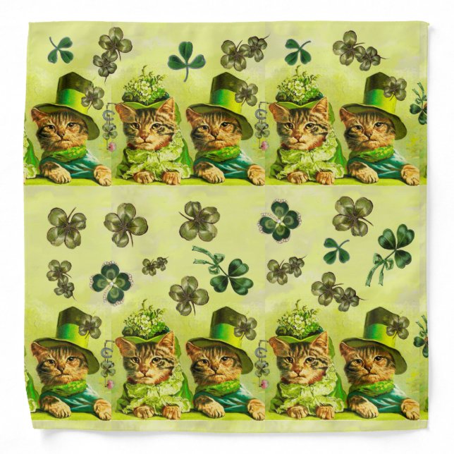 FUNNY OLD FASHION ST.PATRICK'S DAY CATS,SHAMROCKS BANDANA (Front)