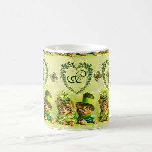FUNNY OLD FASHION ST PATRICK'S DAY CATS, SHAMROCKS COFFEE MUG