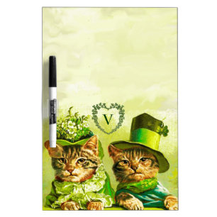 FUNNY OLD FASHION ST PATRICK'S DAY CATS, SHAMROCKS Dry-Erase BOARD