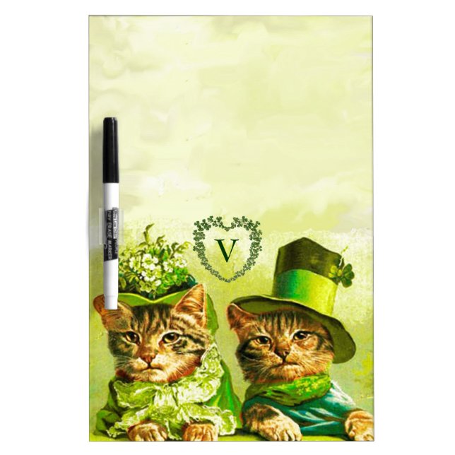 FUNNY OLD FASHION ST PATRICK'S DAY CATS, SHAMROCKS Dry-Erase BOARD (Front)