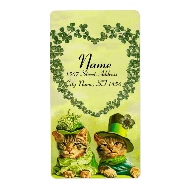 FUNNY OLD FASHION ST PATRICK'S DAY CATS ,Shamrocks Label (Front)