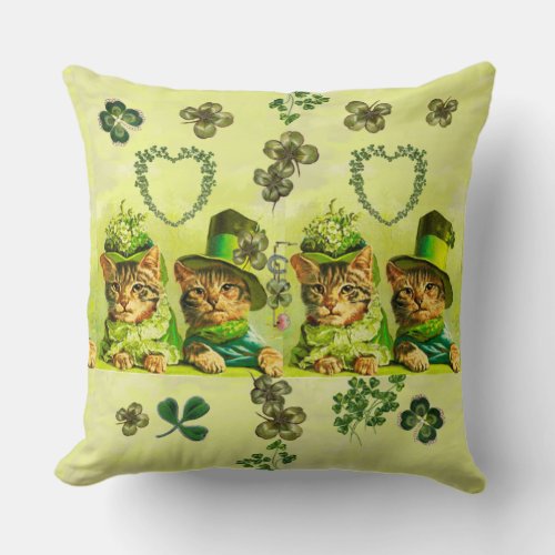 FUNNY OLD FASHION ST PATRICKS DAY CATS SHAMROCKS THROW PILLOW