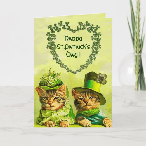 FUNNY OLD FASHION STPATRICKS DAY CATS WITH HEART CARD