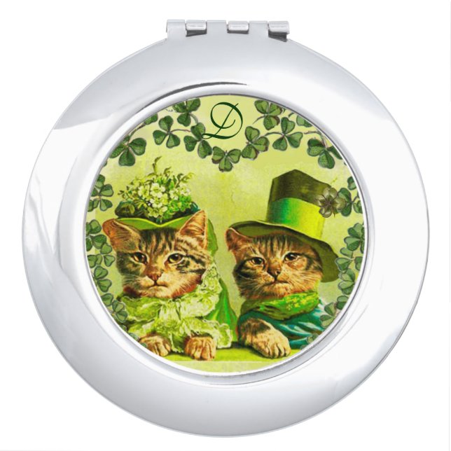 FUNNY OLD FASHION ST.PATRICK'S DAY CATS WITH HEART COMPACT MIRROR (Front)