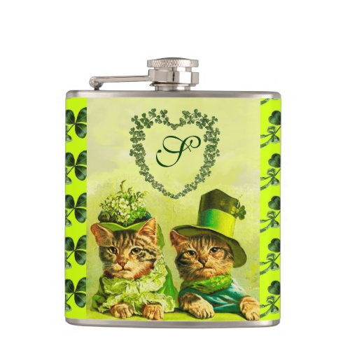 FUNNY OLD FASHION STPATRICKS DAY CATS WITH HEART FLASK