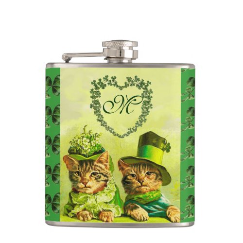 FUNNY OLD FASHION STPATRICKS DAY CATS WITH HEART HIP FLASK