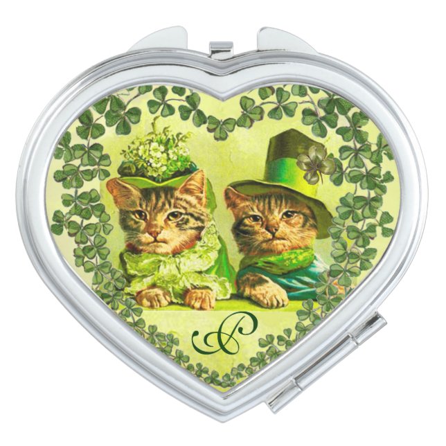 FUNNY OLD FASHION ST.PATRICK'S DAY CATS WITH HEART MIRROR FOR MAKEUP (Front)