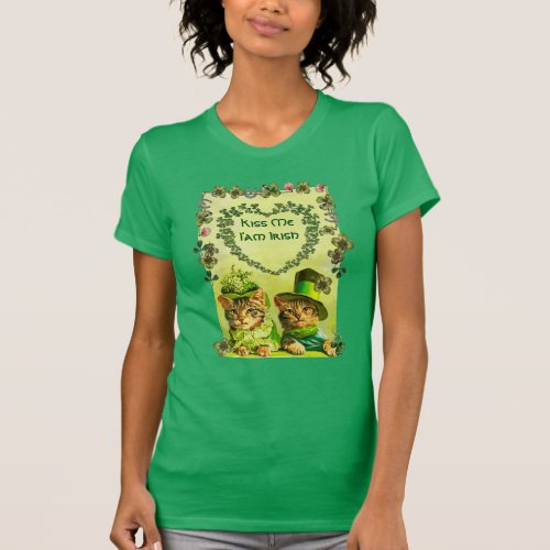 FUNNY OLD FASHION STPATRICKS DAY CATS WITH HEART T_Shirt