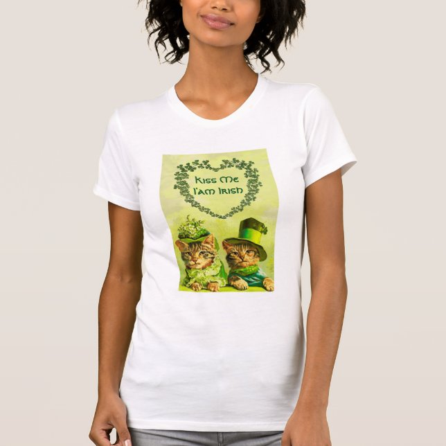 FUNNY OLD FASHION ST.PATRICK'S DAY CATS WITH HEART T-Shirt (Front)