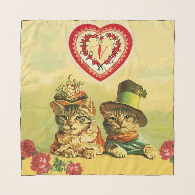 FUNNY OLD FASHION VALENTINE'S DAY CATS,Heart,Roses Scarf (Front (Horizontal))