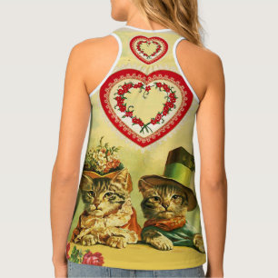 FUNNY OLD FASHION VALENTINE'S DAY CATS,Heart,Roses Tank Top