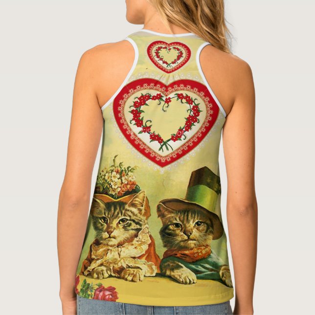 FUNNY OLD FASHION VALENTINE'S DAY CATS,Heart,Roses Tank Top (Back)