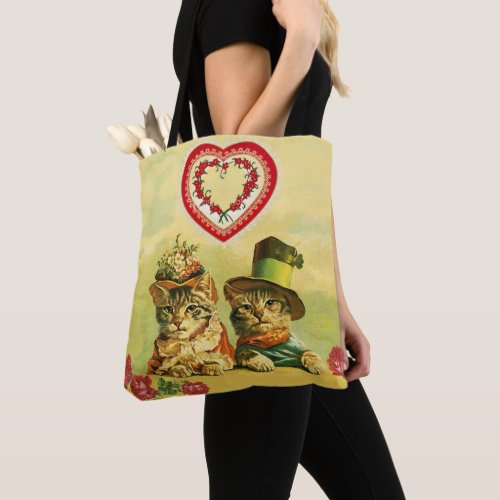 FUNNY OLD FASHION VALENTINES DAY CATSHeartRoses Tote Bag