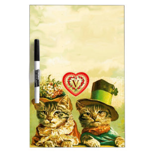 FUNNY OLD FASHION VALENTINE'S DAY CATS WITH HEART DRY ERASE BOARD