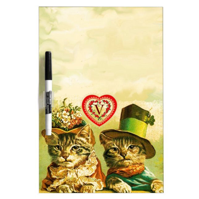 FUNNY OLD FASHION VALENTINE'S DAY CATS WITH HEART DRY ERASE BOARD (Front)