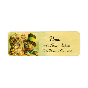 FUNNY OLD FASHION VALENTINE'S DAY CATS WITH HEARTS LABEL