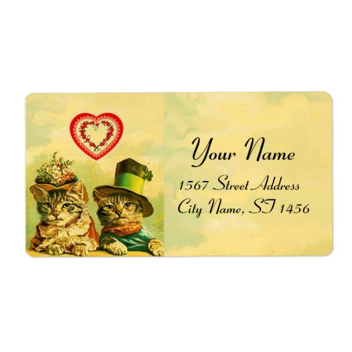 FUNNY OLD FASHION VALENTINES DAY CATS WITH HEARTS LABEL