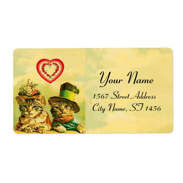 FUNNY OLD FASHION VALENTINE'S DAY CATS WITH HEARTS LABEL (Front)