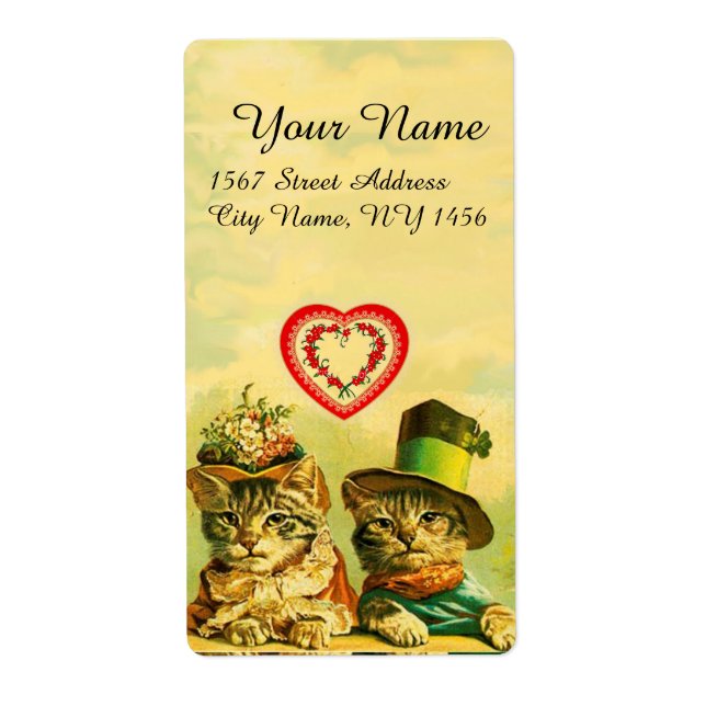 FUNNY OLD FASHION VALENTINE'S DAY CATS WITH HEARTS LABEL (Front)