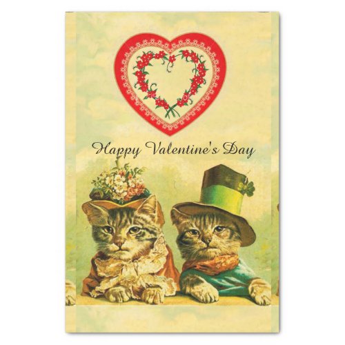FUNNY OLD FASHION VALENTINES DAY CATS WITH HEARTS TISSUE PAPER