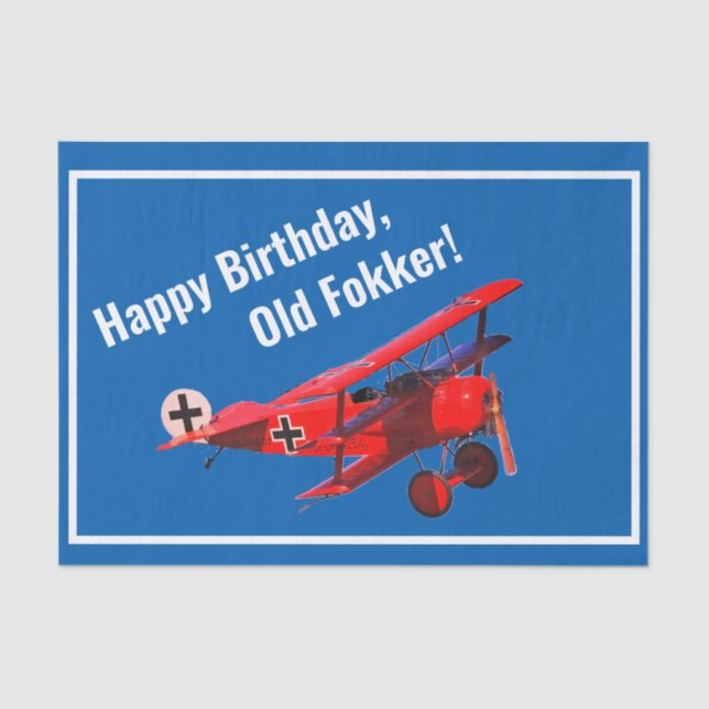 Funny "Old Fokker" Triplane Birthday Tissue Paper (Front)
