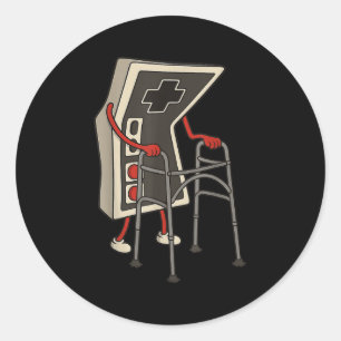 Funny Old Gamer Gaming Retro 80s 90s Video Game Ol Classic Round Sticker