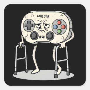 Funny Old Gamer Gaming Retro 80s 90s Video Game Square Sticker