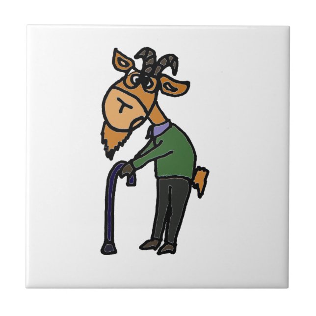 Funny Old Goat Original Art Cartoon Ceramic Tile (Front)