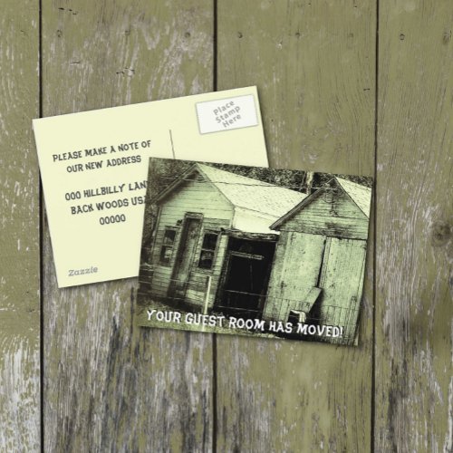 Funny Old Hillbilly House Redneck We Are Moving  Announcement Postcard