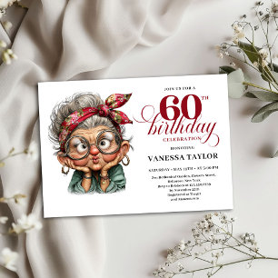 Funny Old Lady 60th Birthday Party Invite Template