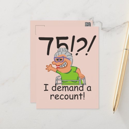 Funny Old Lady Demand Recount 75th Birthday Postcard