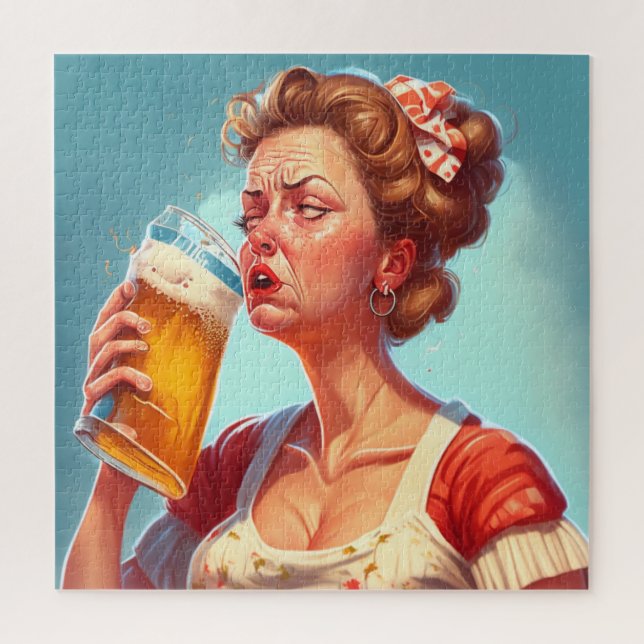 Funny Old Lady Drinking a Beer Jigsaw Puzzle (Vertical)