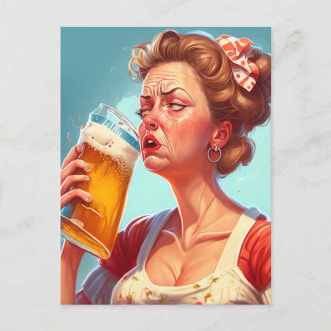 Funny Old Lady Drinking a Beer Postcard (Front)