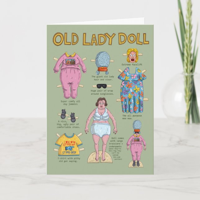FUNNY Old Lady Paper Doll Card (Front)