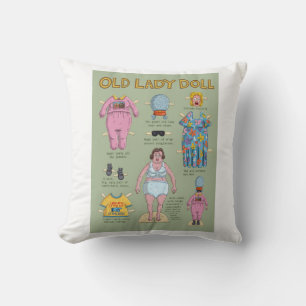 Funny Old Lady Paper Doll Throw Pillow