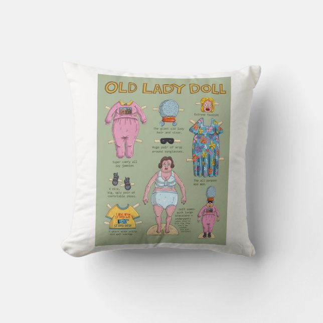 Funny Old Lady Paper Doll Throw Pillow (Front)
