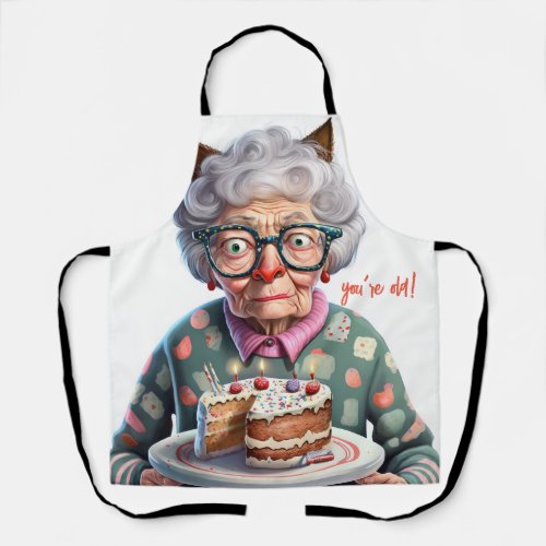 Funny Old_Looking Lady Cat Birthday Apron