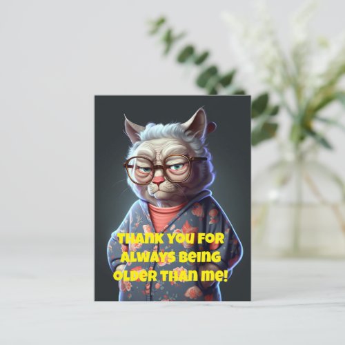 Funny Old_Looking Lady Cat Birthday Greeting Card 