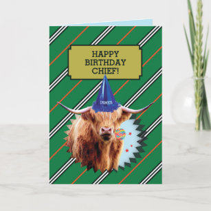 Funny Old Man Birthday Card With Highland Cow