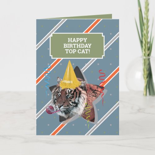 Funny Old Man Birthday Card With Tiger