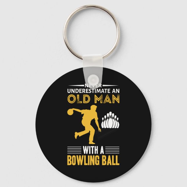 funny old man bowling word art keychain (Front)