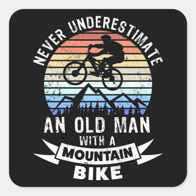 Funny Old Man Mountain Biking MTB Gift Square Sticker (Front)