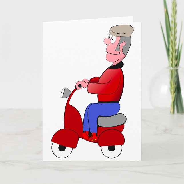 Funny Old Man Riding Red Scooter Card (Creator Uploaded)