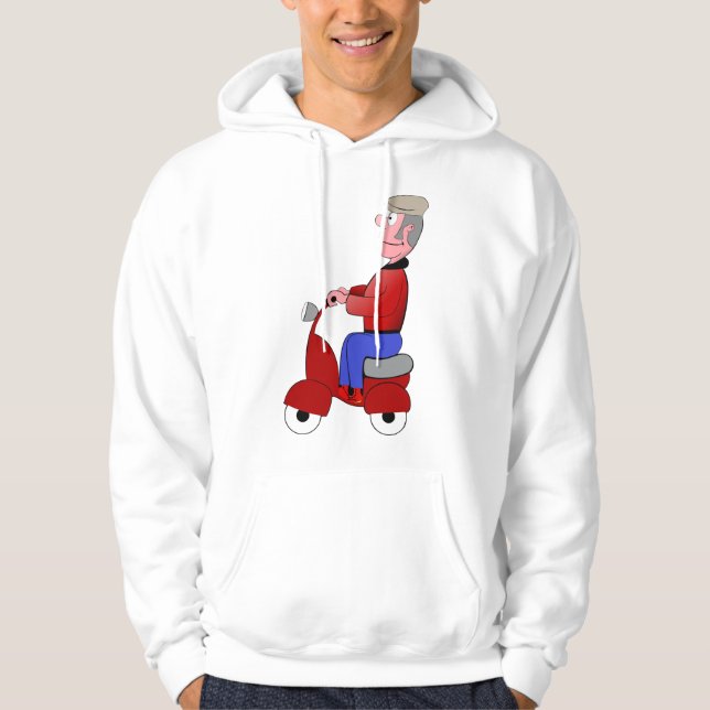 Funny Old Man Riding Red Scooter Hoodie (Front)