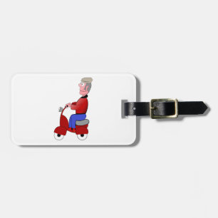 Funny Old Man Riding Red Scooter Luggage Tag