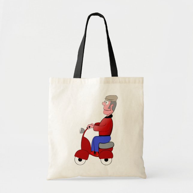 Funny Old Man Riding Red Scooter Tote Bag (Front)