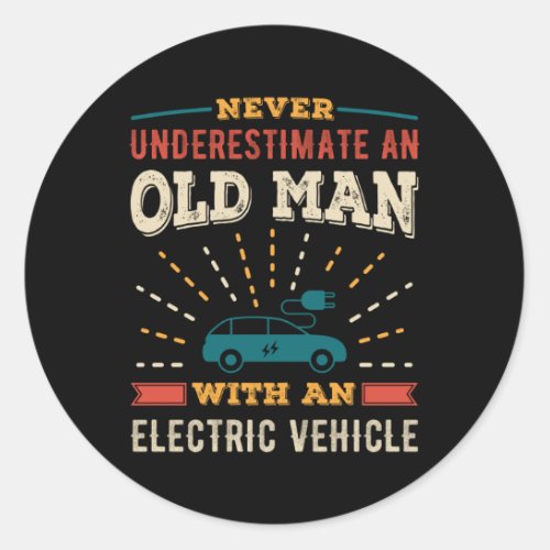 Funny Old Man with Electric Vehicle EV Retro Gift Classic Round Sticker