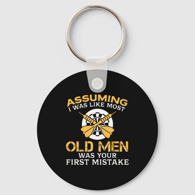 Funny Old Men Who Loves Darting  Keychain (Front)